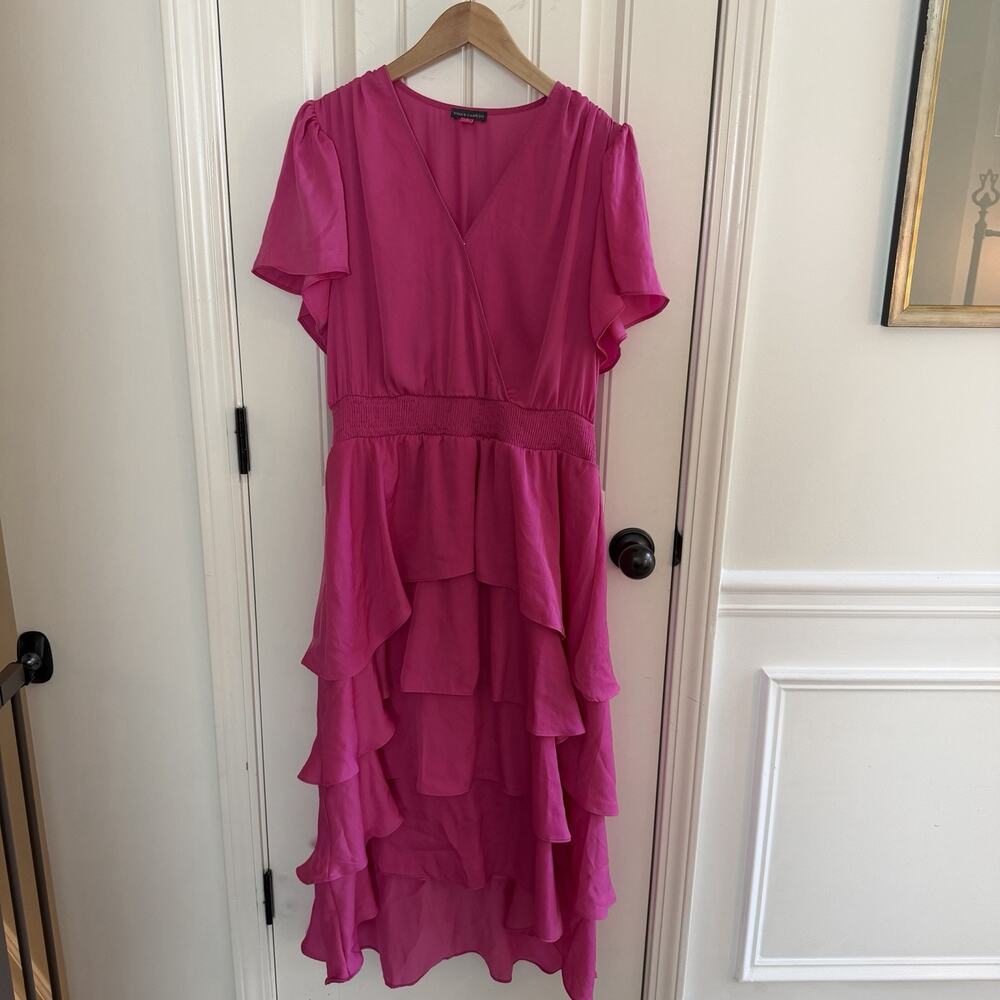 Vince Camuto Women's Pink Tiered Ruffled Maxi Dress Women’s Size Large